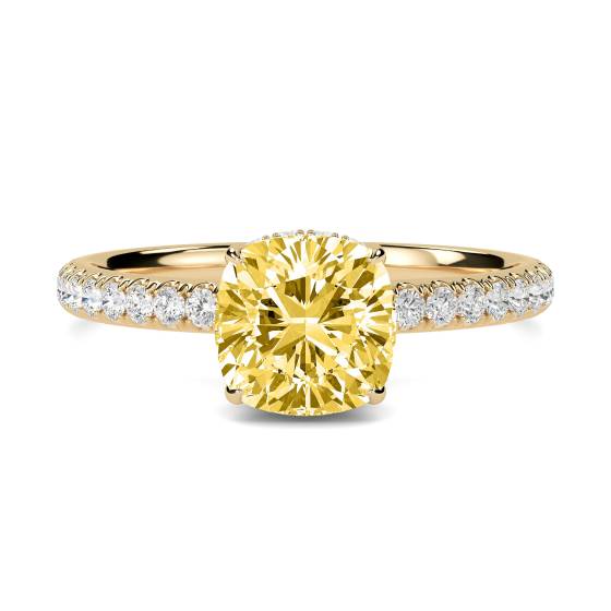 Cushion Yellow Diamond Halo Shoulder Set Ring