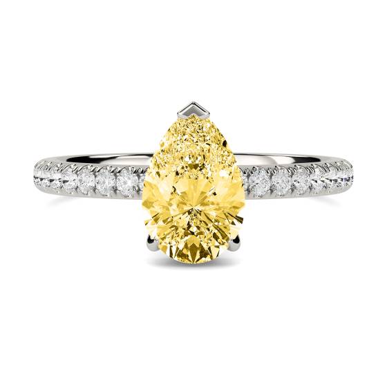 Pear Yellow Diamond Halo Shoulder Set Ring