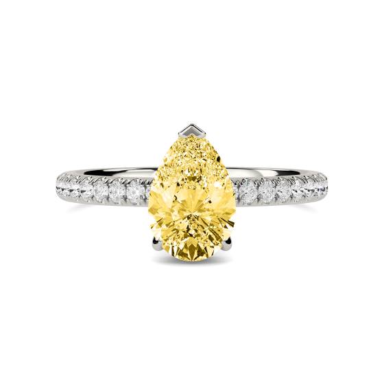 Pear Yellow Diamond Halo Shoulder Set Ring