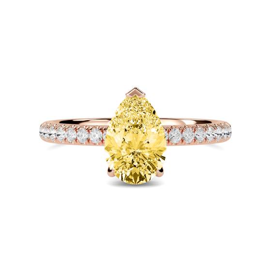 Pear Yellow Diamond Halo Shoulder Set Ring
