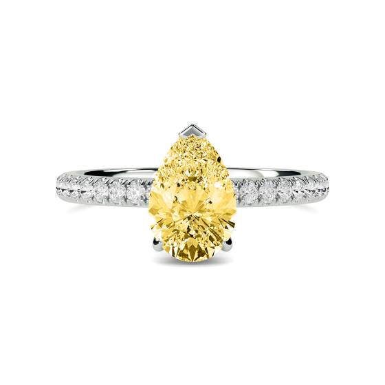 Pear Yellow Diamond Halo Shoulder Set Ring