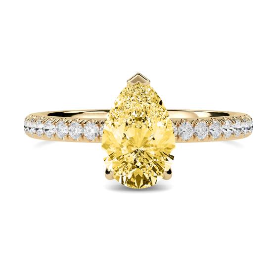 Pear Yellow Diamond Halo Shoulder Set Ring