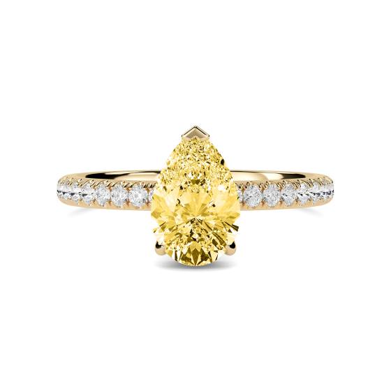 Pear Yellow Diamond Halo Shoulder Set Ring