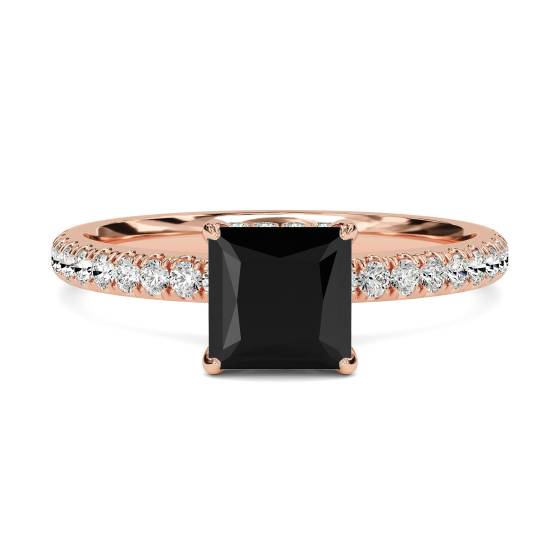 Princess Black Diamond Halo Ring