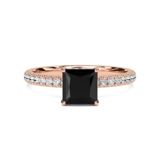 Princess Black Diamond Halo Ring