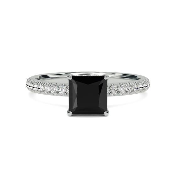 Princess Black Diamond Halo Ring