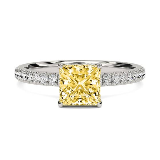 Princess Yellow Diamond Halo Shoulder Set Ring