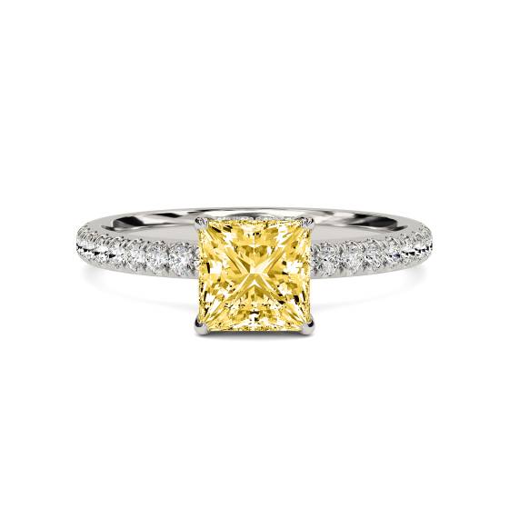Princess Yellow Diamond Halo Shoulder Set Ring