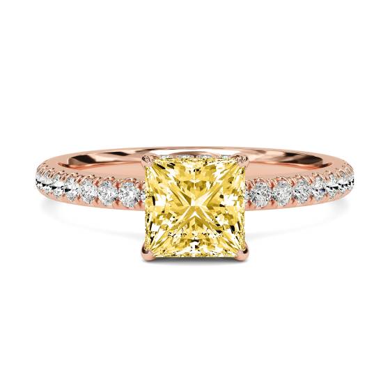 Princess Yellow Diamond Halo Shoulder Set Ring