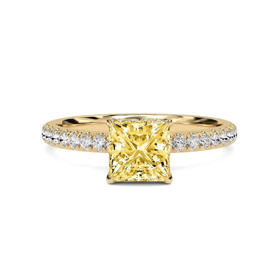 Princess Yellow Diamond Halo Shoulder Set Ring