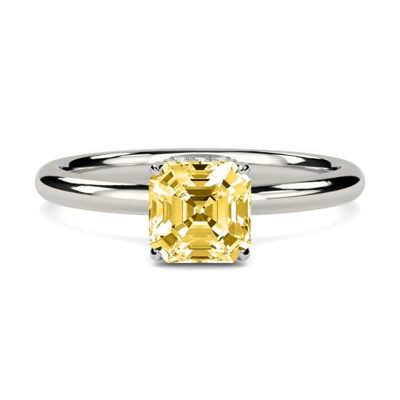 Asscher Yellow Diamond Halo Ring