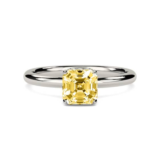 Asscher Yellow Diamond Halo Ring