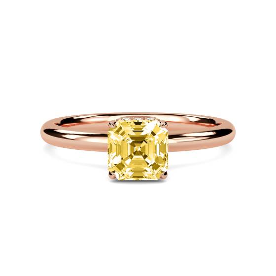 Asscher Yellow Diamond Halo Ring