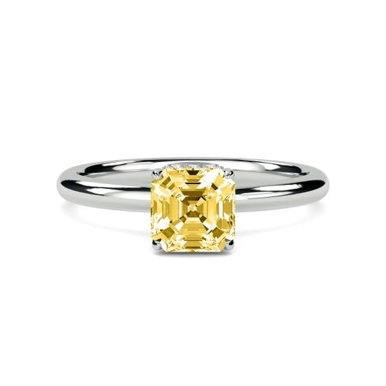 Asscher Yellow Diamond Halo Ring