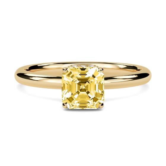 Asscher Yellow Diamond Halo Ring