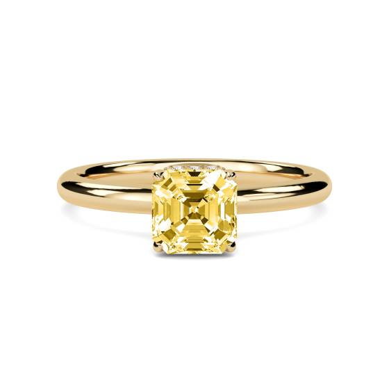 Asscher Yellow Diamond Halo Ring