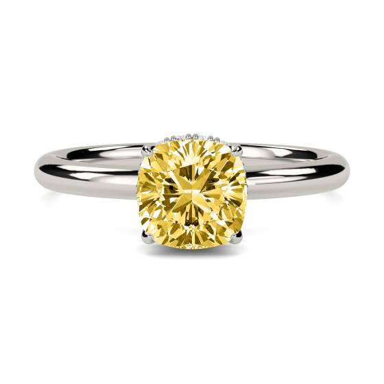 Cushion Yellow Diamond Halo Ring