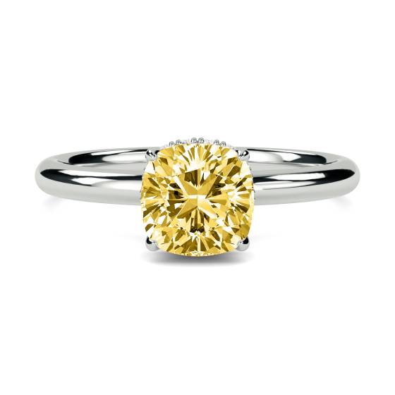 Cushion Yellow Diamond Halo Ring