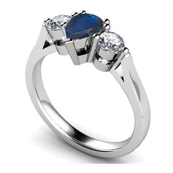 Pear Blue Sapphire and Diamond Trilogy Ring