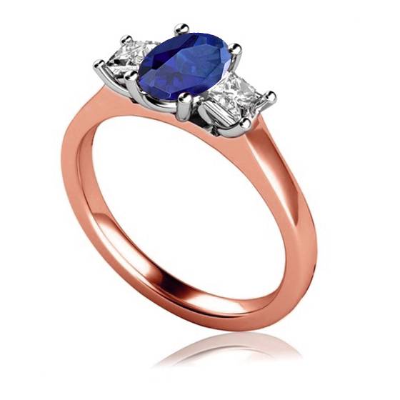 Oval Blue Sapphire and Diamond Trilogy Ring