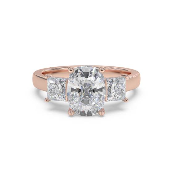Simple Cushion and Princess Diamond Trilogy Ring