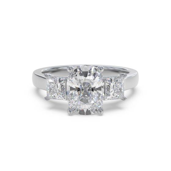 Simple Cushion and Princess Diamond Trilogy Ring