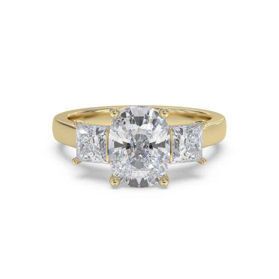 Simple Cushion and Princess Diamond Trilogy Ring