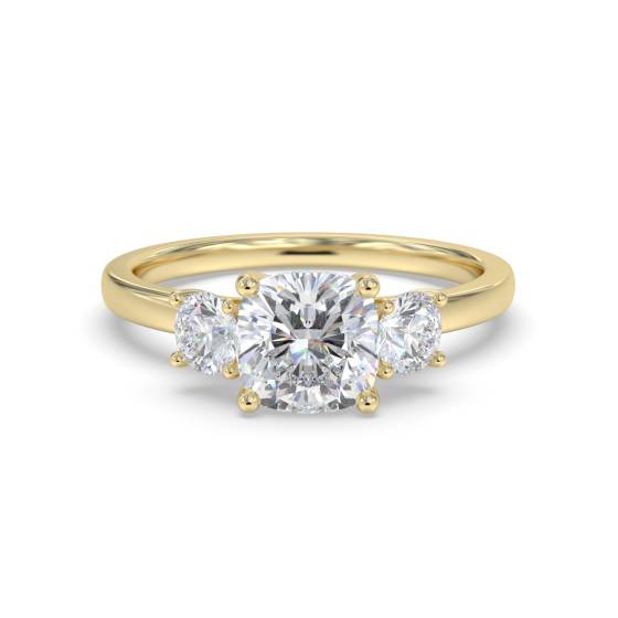 Classic Cushion and Round Diamond Trilogy Ring