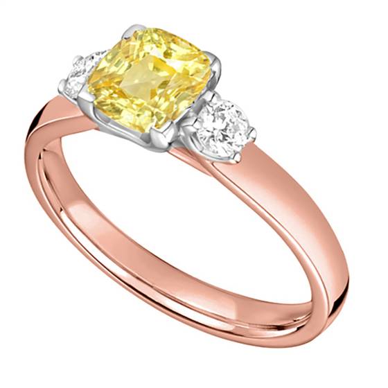 Yellow Cushion Diamond Trilogy Ring