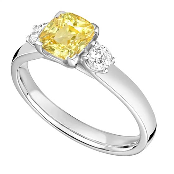 Yellow Cushion Diamond Trilogy Ring