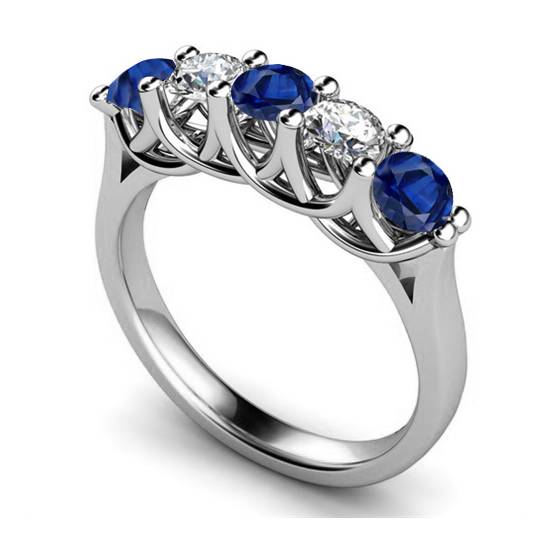 5 Stone Diamond and Blue Sapphire Half Eternity Ring