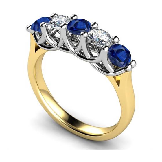 5 Stone Diamond and Blue Sapphire Half Eternity Ring
