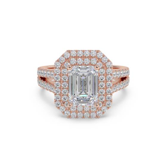 Emerald Diamond Halo Shoulder Set Ring