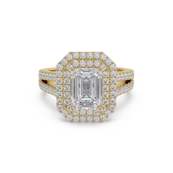 Emerald Diamond Halo Shoulder Set Ring