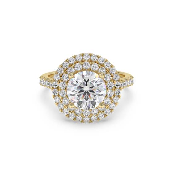 Round Diamond Double Halo Shoulder Set Ring