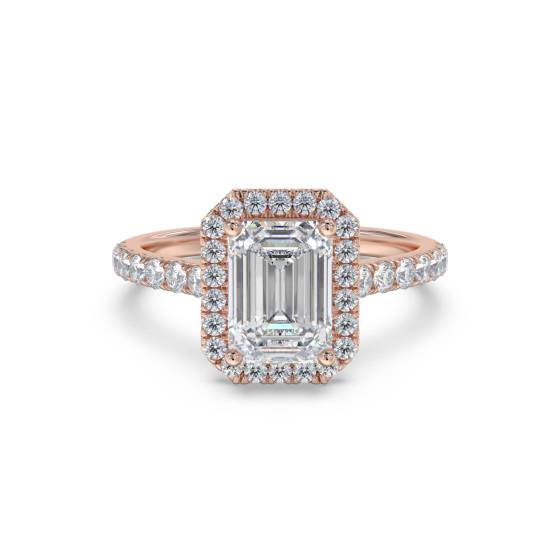 Emerald Diamond Single Halo Shoulder Set Ring