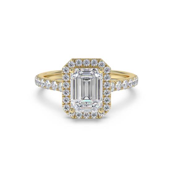 Emerald Diamond Single Halo Shoulder Set Ring