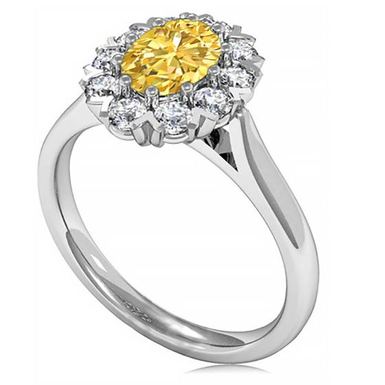 Fancy Yellow Oval Diamond Single Halo Ring
