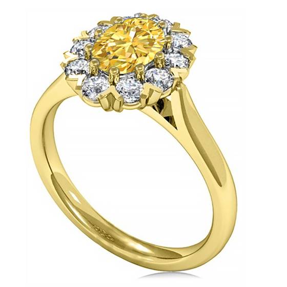 Fancy Yellow Oval Diamond Single Halo Ring