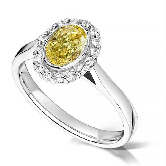 Fancy Yellow Oval Diamond Shoulder Set Ring