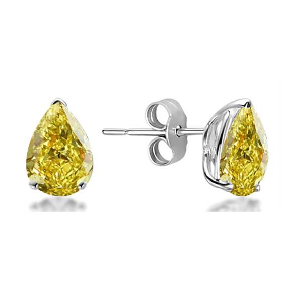 Fancy Yellow Pear Diamond Stud Earrings