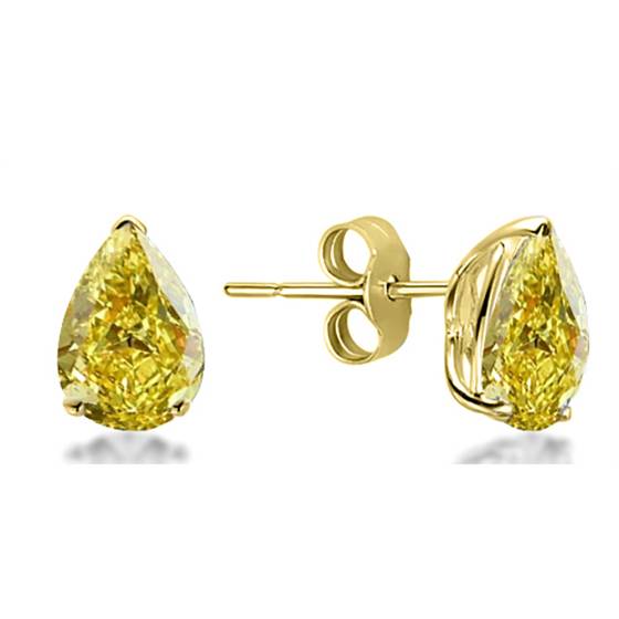 Fancy Yellow Pear Diamond Stud Earrings