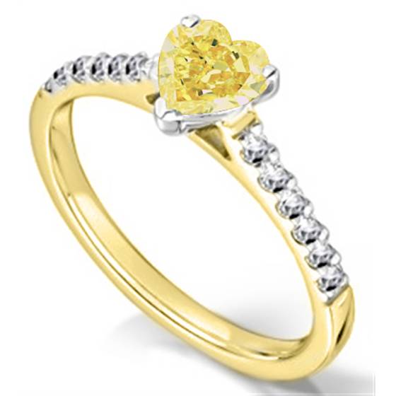Fancy Yellow Heart Diamond Single Halo Shoulder Set Ring