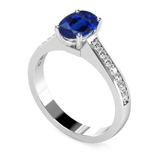 Oval Blue Sapphire and Diamond Halo Ring