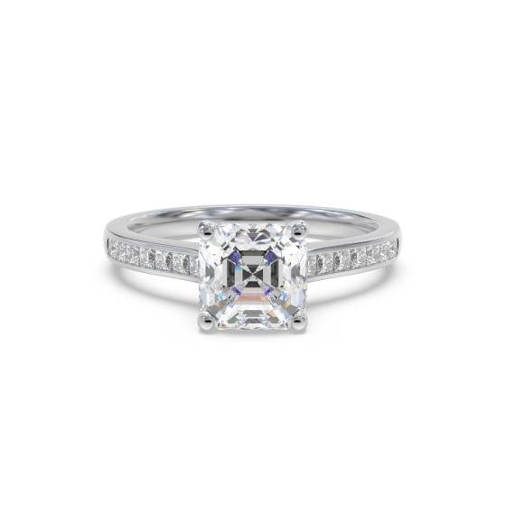Asscher Diamond Shoulder Set Ring