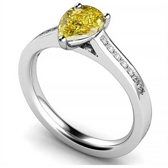 Fancy Yellow Pear Diamond Shoulder Set Ring