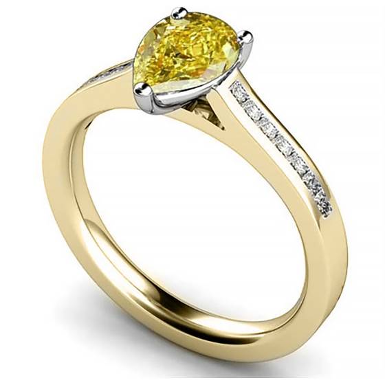 Fancy Yellow Pear Diamond Shoulder Set Ring