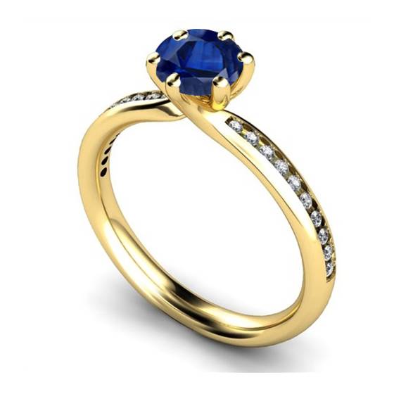 Round Blue Sapphire and Diamond Ring