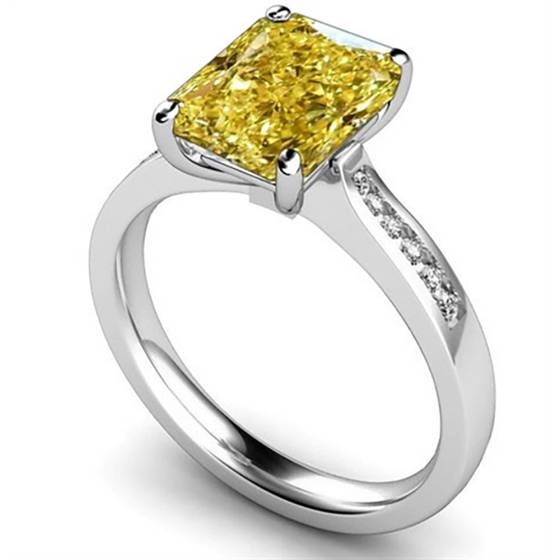 Fancy Yellow Radiant Diamond Halo Shoulder Set Ring