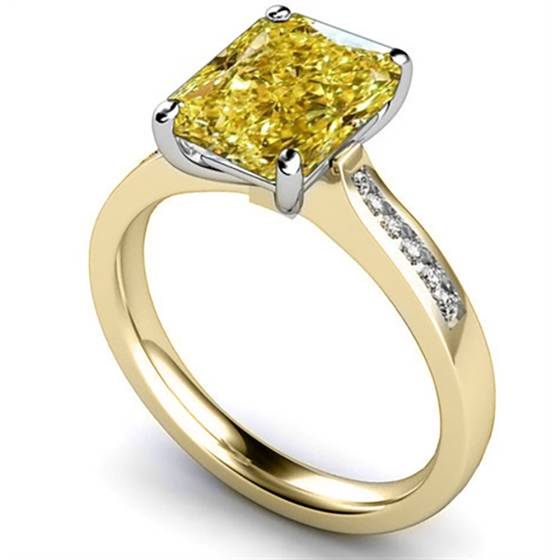 Fancy Yellow Radiant Diamond Halo Shoulder Set Ring